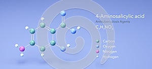 4-aminosalicylic acid molecule, molecular structures, para-aminosalicylic acid, 3d model, Structural Chemical Formula and Atoms