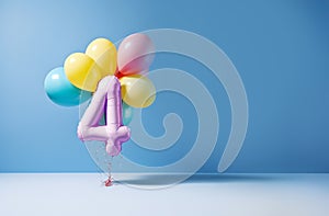 4 Aniversary. Fourth birthday. Number 4 birthday balloon.