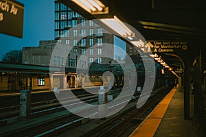 4 Ave-9 Street subway station platform at night, Brooklyn, New York