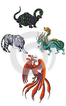 4 Chinese mythical creature gods (Shijin)