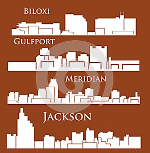 4 city silhouette in Mississippi ( Jackson, Meridian, Gulfport, Biloxi )