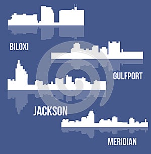 4 city silhouette in Mississippi ( Jackson, Meridian, Gulfport, Biloxi )