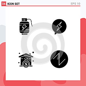 4 Creative Icons Modern Signs and Symbols of acumulator, mortgage, charg, chating, loanhome