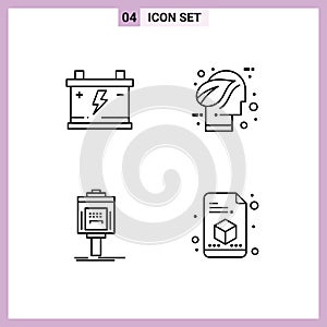 4 Creative Icons Modern Signs and Symbols of acumulator, valet, car, environment, service