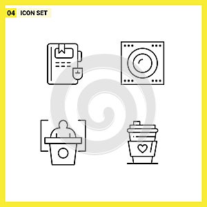 4 Creative Icons Modern Signs and Symbols of book, speech, devices, technology, drink