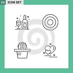 4 Creative Icons Modern Signs and Symbols of drink, heart, basic, user, couple