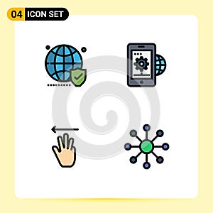 4 Creative Icons Modern Signs and Symbols of globe, setting, world, gear, hand cursor