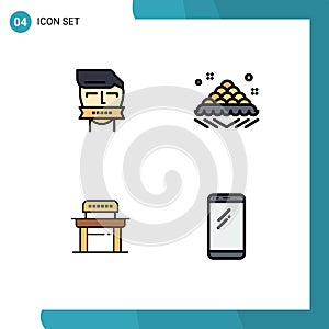 4 Creative Icons Modern Signs and Symbols of hostage, delicious, shut, dish, student