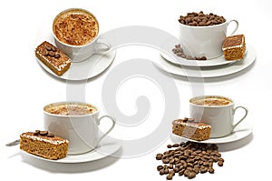 4 Cups of Cappachino coffee with Coffee Cake