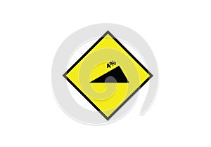 4% degree steep ascend traffic sign - symbol - red triangle