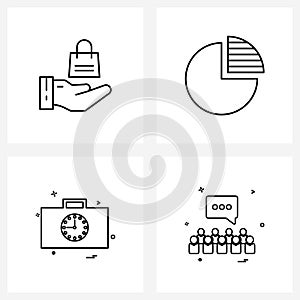 4 Editable Vector Line Icons and Modern Symbols of bag, briefcase, shopping, chart, messages