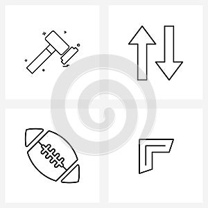4 Editable Vector Line Icons and Modern Symbols of hammer, sports, tool, down, bottom