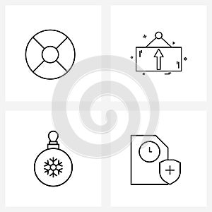 4 Editable Vector Line Icons and Modern Symbols of safeguard, Christmas, save, direction, data