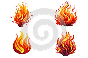4 fire flame vector clip art flames on white background