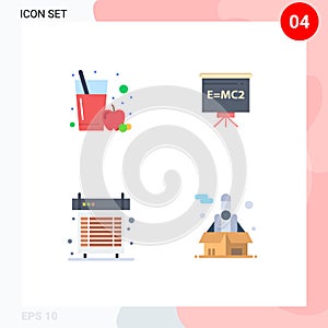 4 Flat Icon concept for Websites Mobile and Apps apple juice, fan, classroom, education, system