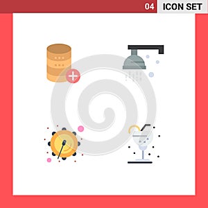 4 Flat Icon concept for Websites Mobile and Apps database, corps, storage, shower, parade