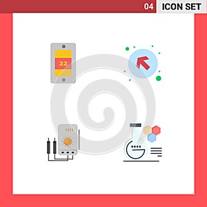 4 Flat Icon concept for Websites Mobile and Apps mobile, watt, arrow, left up, tester
