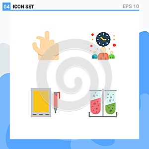 4 Flat Icon concept for Websites Mobile and Apps in, pencil, businessman, time, apparatus