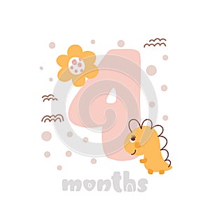 4 four months anniversary card. Baby shower print with cute animal dino and flowers capturing all special moments. Baby