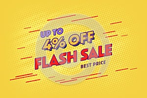 4 four Percent off super sale shopping halftone banner. flash sale