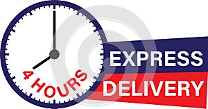 4 hours express delivery icon on white background. express delivery service logo. Quick shipping delivery sign. flat style