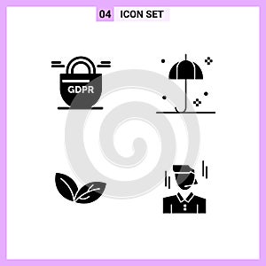 4 Icons in Solid Style. Glyph Symbols on White Background. Creative Vector Signs for Web mobile and Print