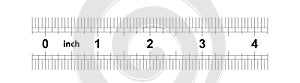 4 inch double-sided ruler. Marking accuracy is one sixteenth of an inch. Imperial grid