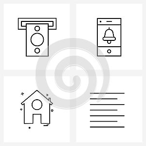 4 Interface Line Icon Set of modern symbols on atm, house, withdraw, summer, justified