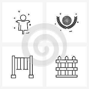 4 Interface Line Icon Set of modern symbols on avatar; amusement park; farm; golf; park swing