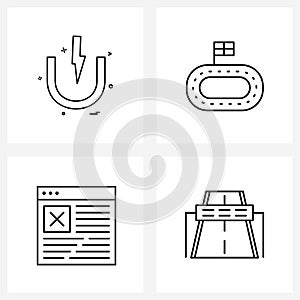 4 Interface Line Icon Set of modern symbols on magnetic, track, metallic, running, stop