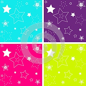 4 isolated seamless star pattern in shiny colors