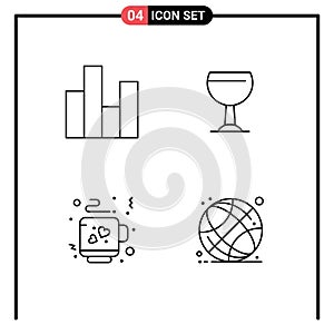 4 Line concept for Websites Mobile and Apps bar, love, finance, drink, world globe