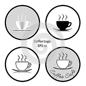 4 logo of cup of coffee cafe in black white gray tone with white background.