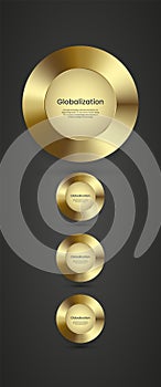 4 Luxury realistic gold metal circles ring on dark background, used in push and click button for website, groups of 4 premium