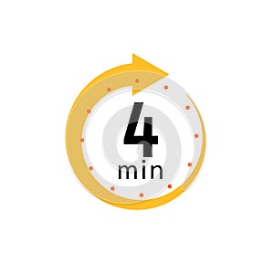 4 minutes clock quick number icon. 4min time circle icon