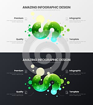 4 option marketing analytics vector illustration template. Business data design layout. Curl organic statistics infographic report
