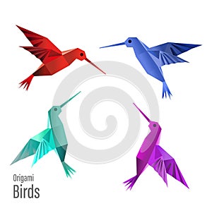 4 Origami Paper Birds, Made In Vectors