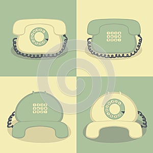 4 retro phones in a simple background