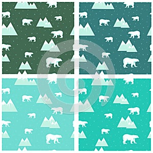 4 seamless backgrounds colorful polar bears and icebergs
