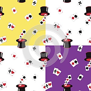 4 seamless repeat patterns of top hats and playing cards