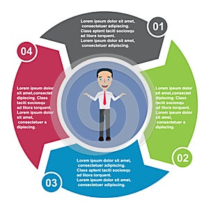 4 step vector element in four colors with labels, infographic diagram. Business concept of 3 steps or options with businessman n