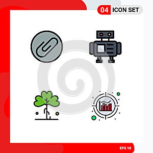 4 Thematic Vector Filledline Flat Colors and Editable Symbols of attach, irish, robot, clover, analytics