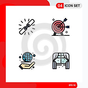 4 Thematic Vector Filledline Flat Colors and Editable Symbols of link, objective, hyperlink, arrow, globe