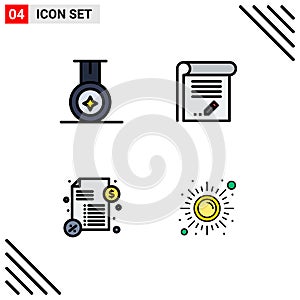 4 Thematic Vector Filledline Flat Colors and Editable Symbols of medal, payment, education, notebook, health