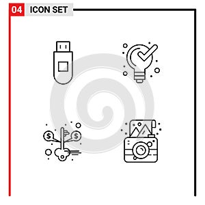 4 Thematic Vector Filledline Flat Colors and Editable Symbols of usb, saving, defining, solution, birthday