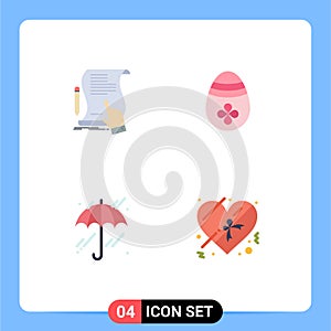 4 Thematic Vector Flat Icons and Editable Symbols of contract, egg, sign, decoration, weather