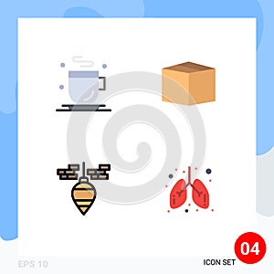 4 Thematic Vector Flat Icons and Editable Symbols of drink, tool, box, plumb, health