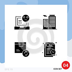 4 Thematic Vector Solid Glyphs and Editable Symbols of bad, delivery, development, building, service