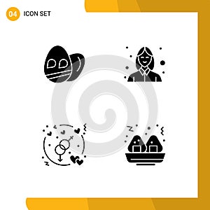 4 Thematic Vector Solid Glyphs and Editable Symbols of egg, love, avatar, beautician, food