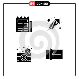 4 Thematic Vector Solid Glyphs and Editable Symbols of media, digital, newspaper, fire work, dslr